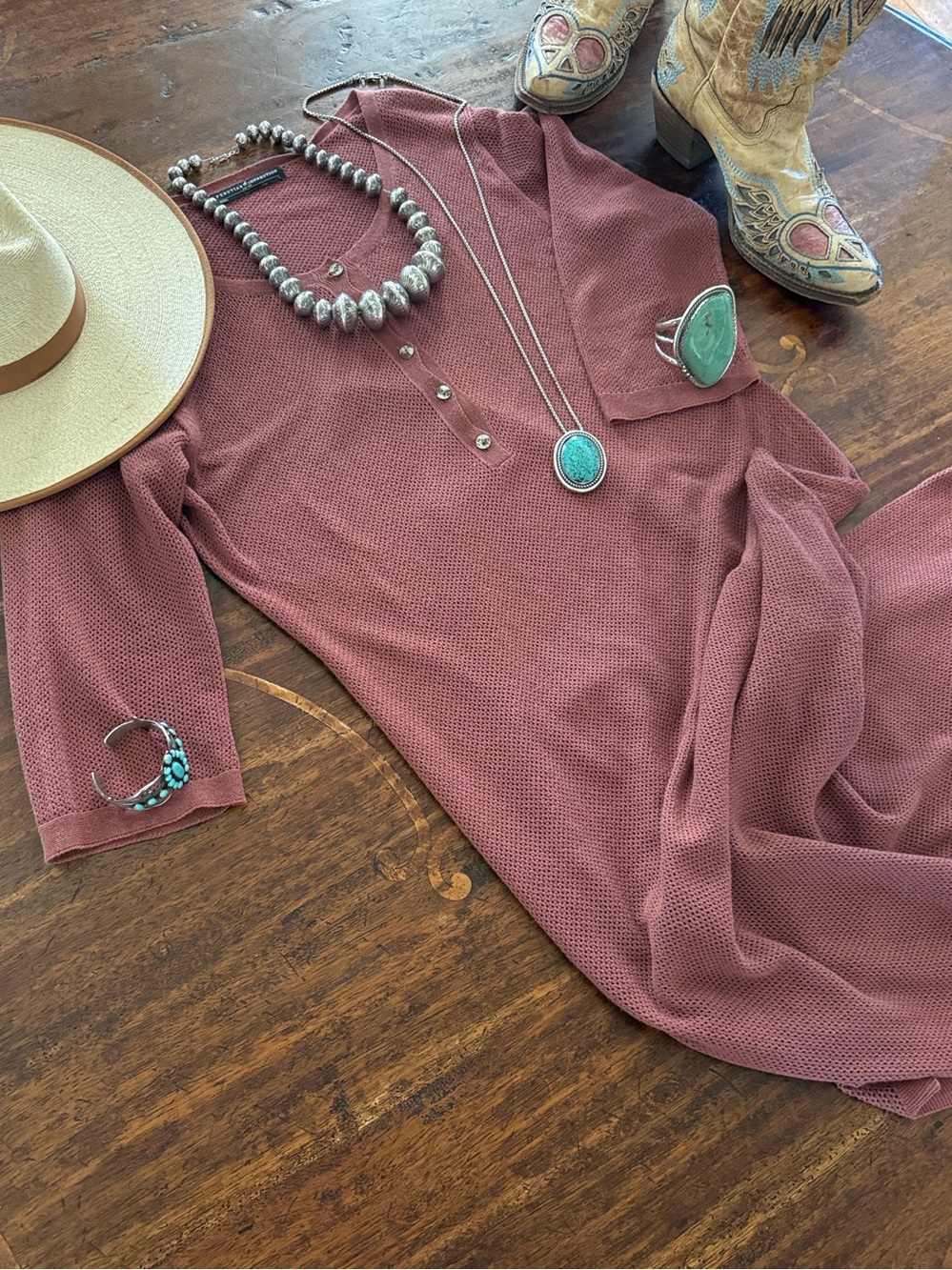 Peruvian Connection Cotton Knit Maxi in Dusty Rose/Terra Cota Size Large - Picture 13 of 14
